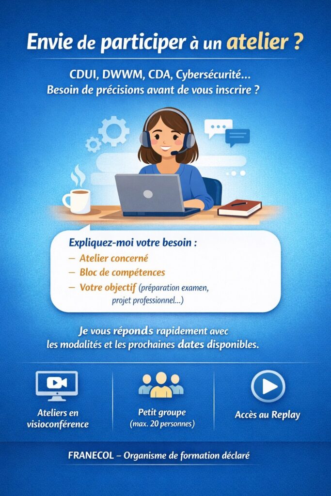 Contact franecol formations, ateliers en live